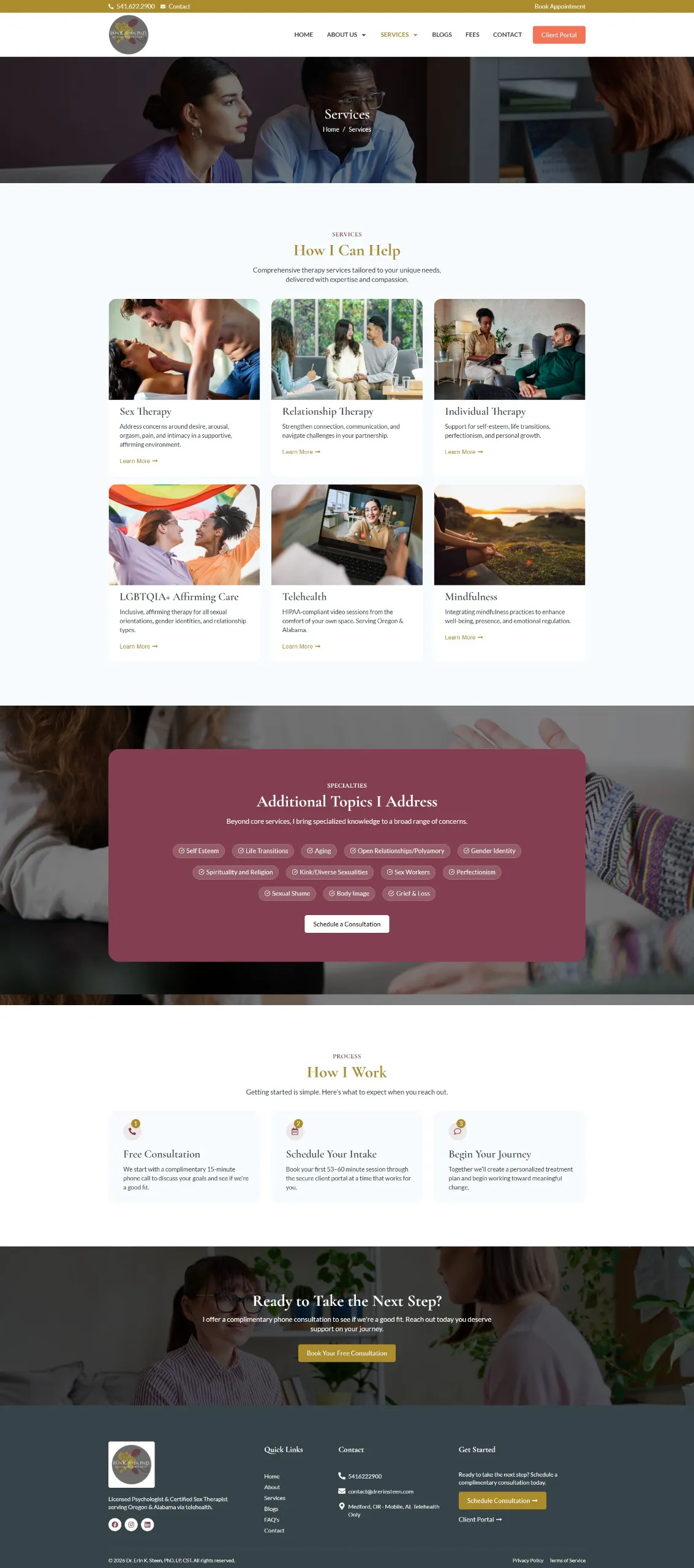 Clear therapy services page structure and user experience