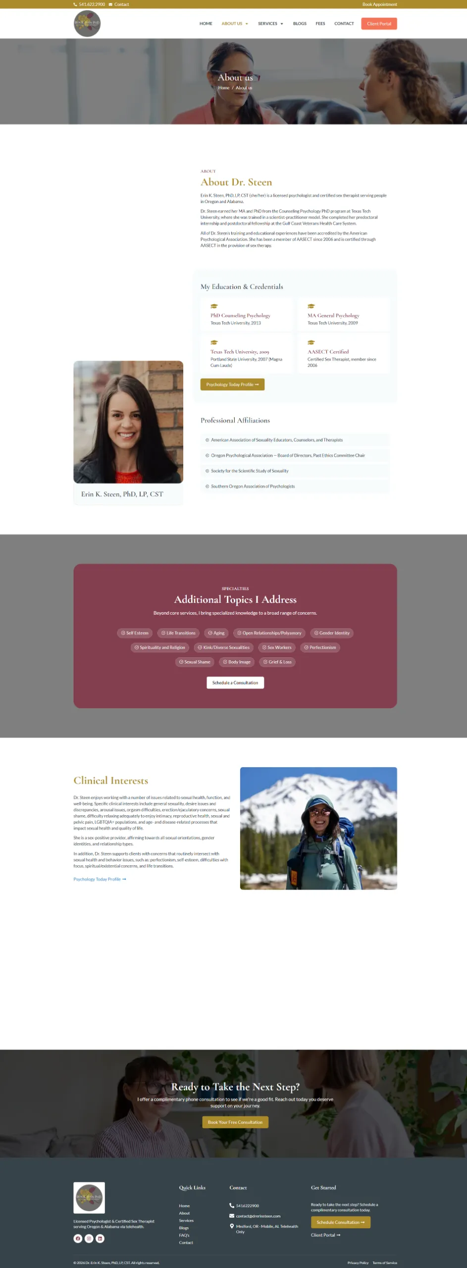 Therapist about page design focused on trust and connection