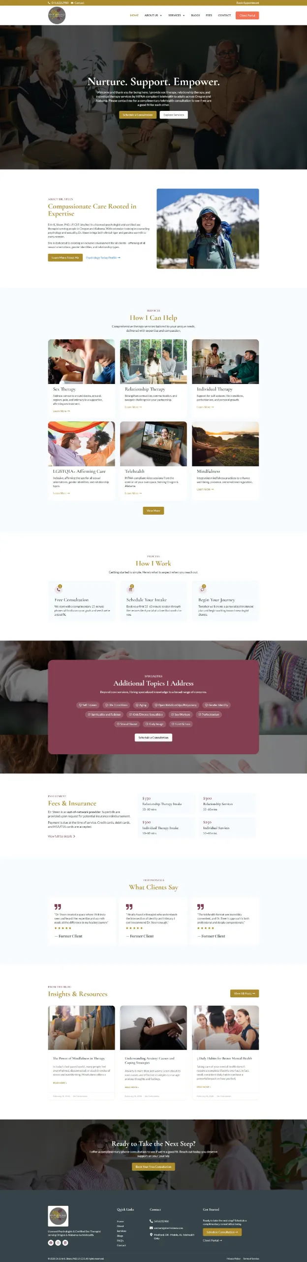Homepage design for a modern therapy website redesign