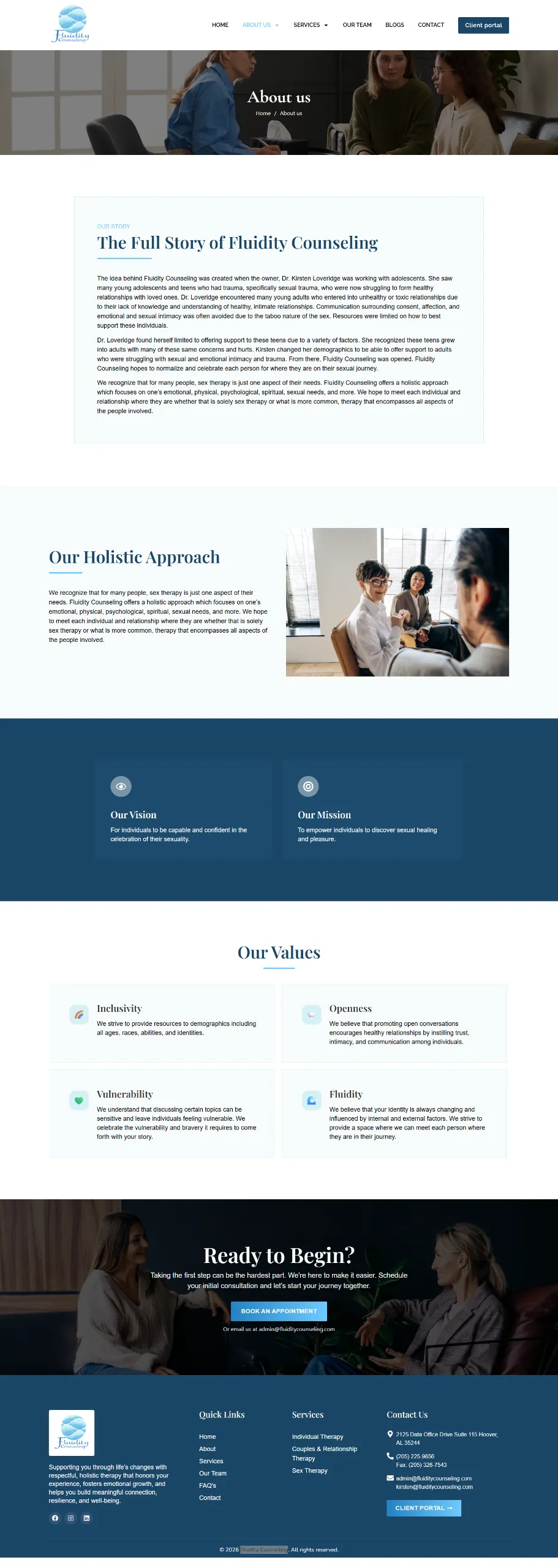 Fluidity Counseling About page design