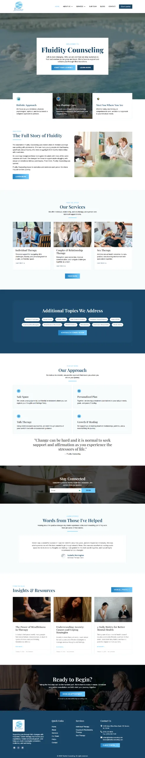 Fluidity Counseling homepage website design