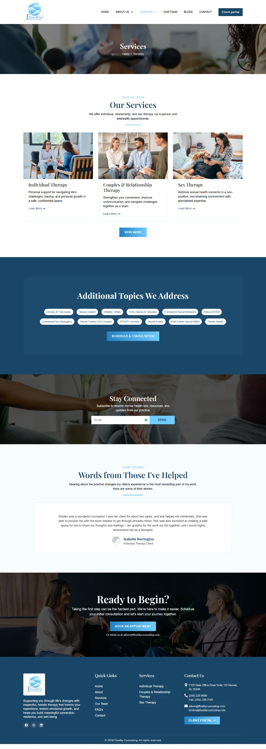 Fluidity Counseling services page design