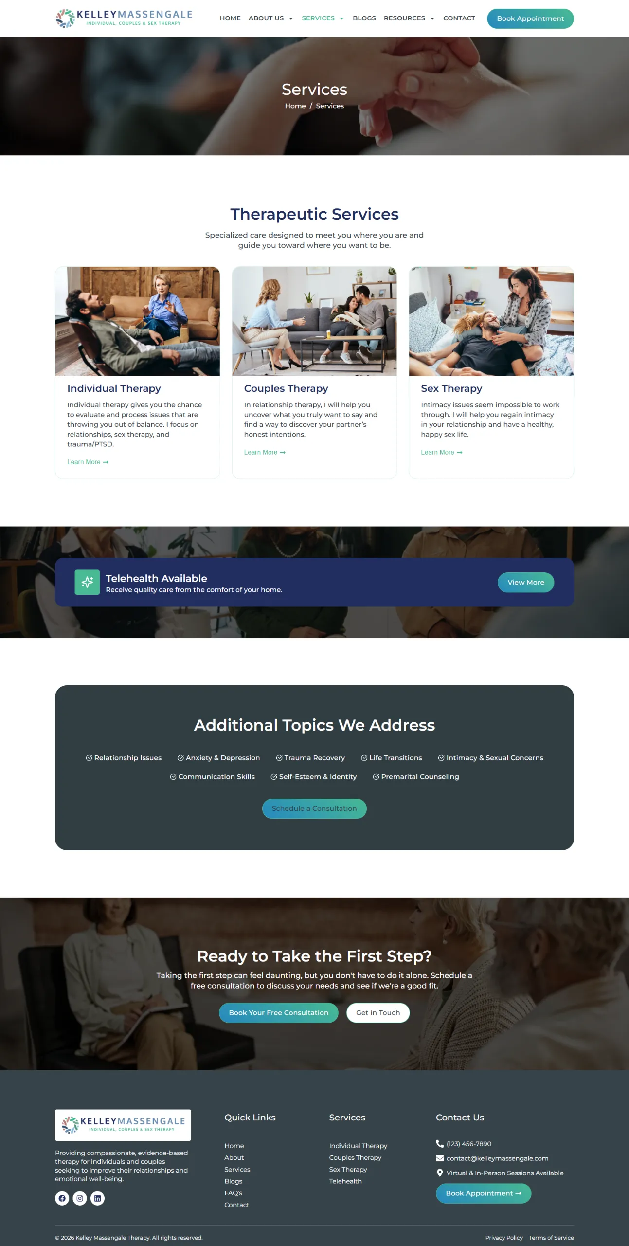Kelley Massengale Therapy Services Page Design