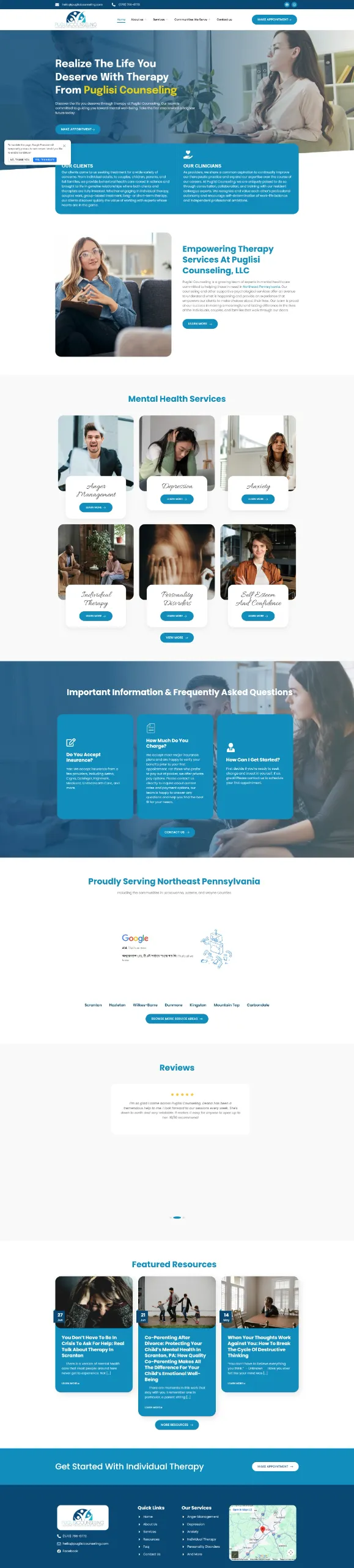 Puglisi Counseling therapy website redesign homepage