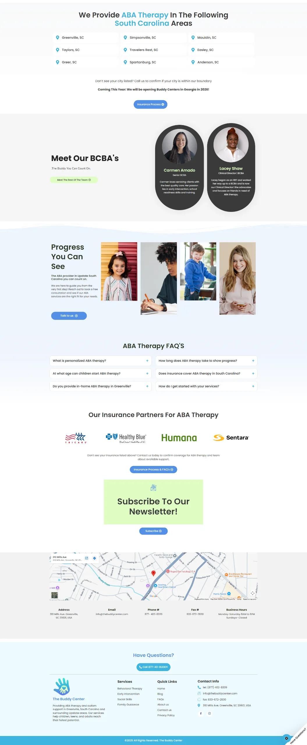 The Buddy Center ABA therapy locations, BCBA team and insurance information