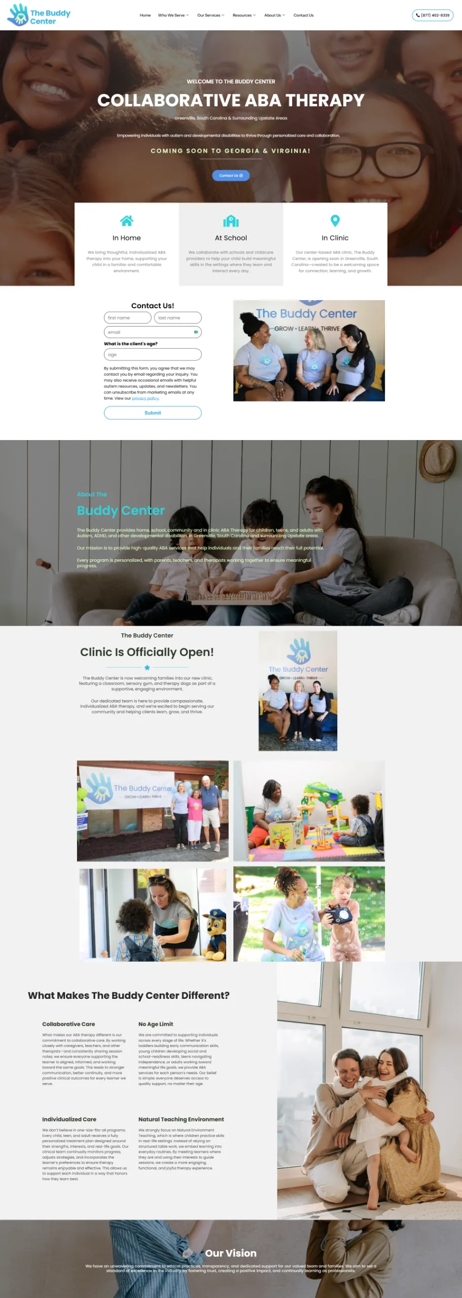 The Buddy Center modern ABA therapy website homepage design