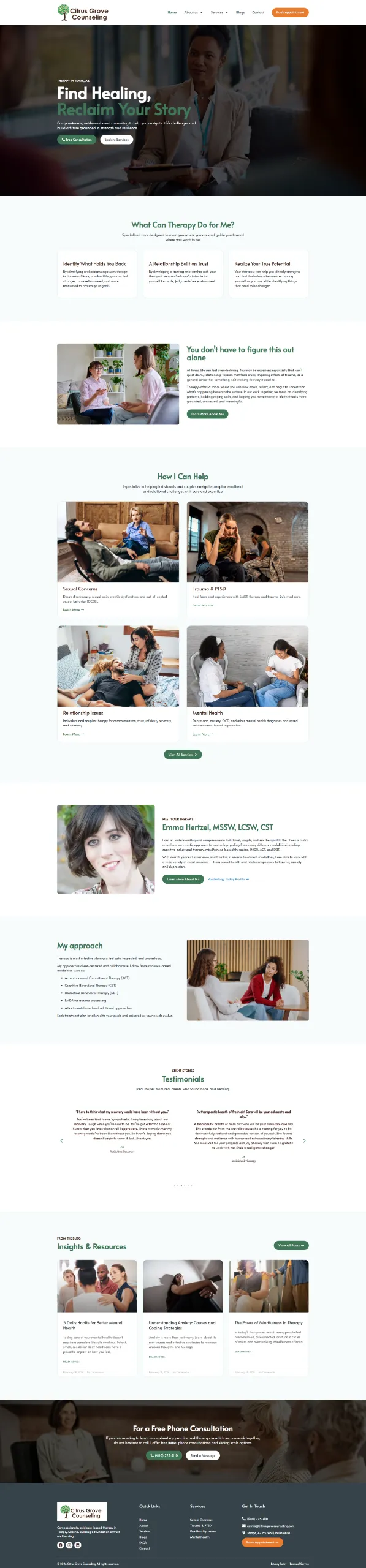 Citrus Grove Counseling homepage website design