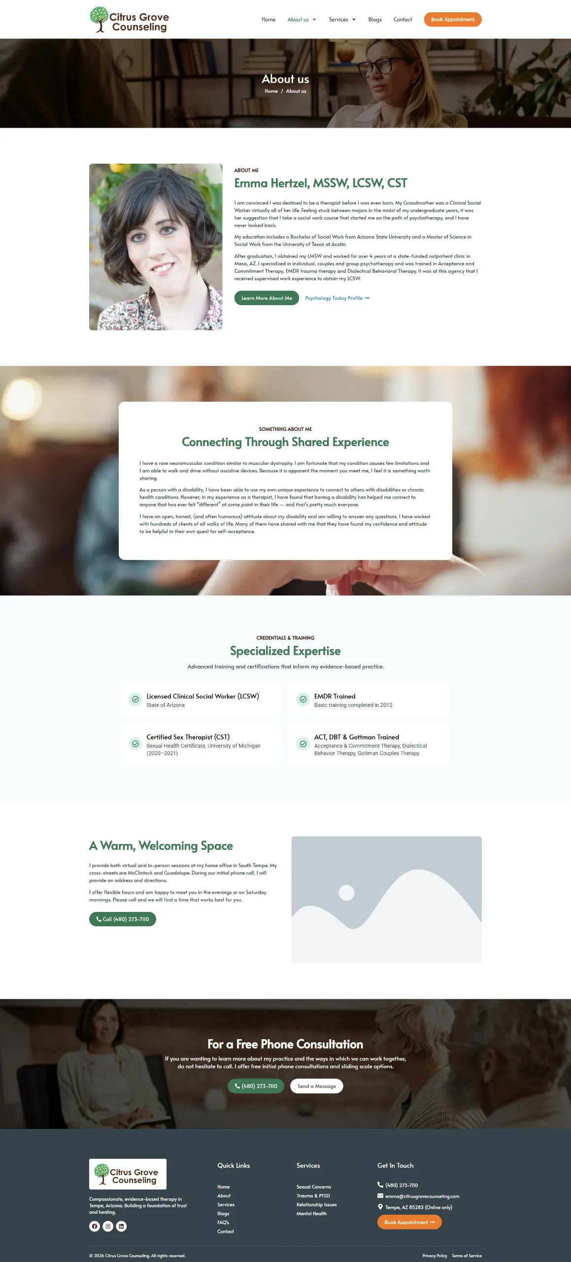Citrus Grove Counseling About page design
