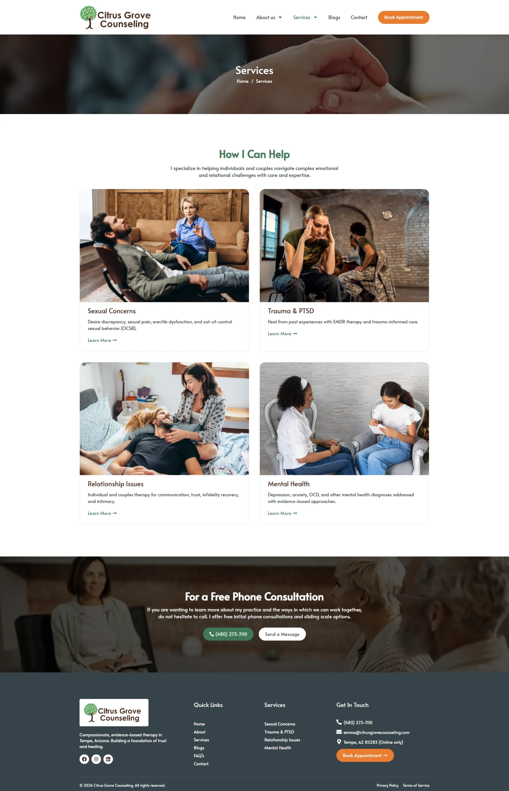Citrus Grove Counseling services page design