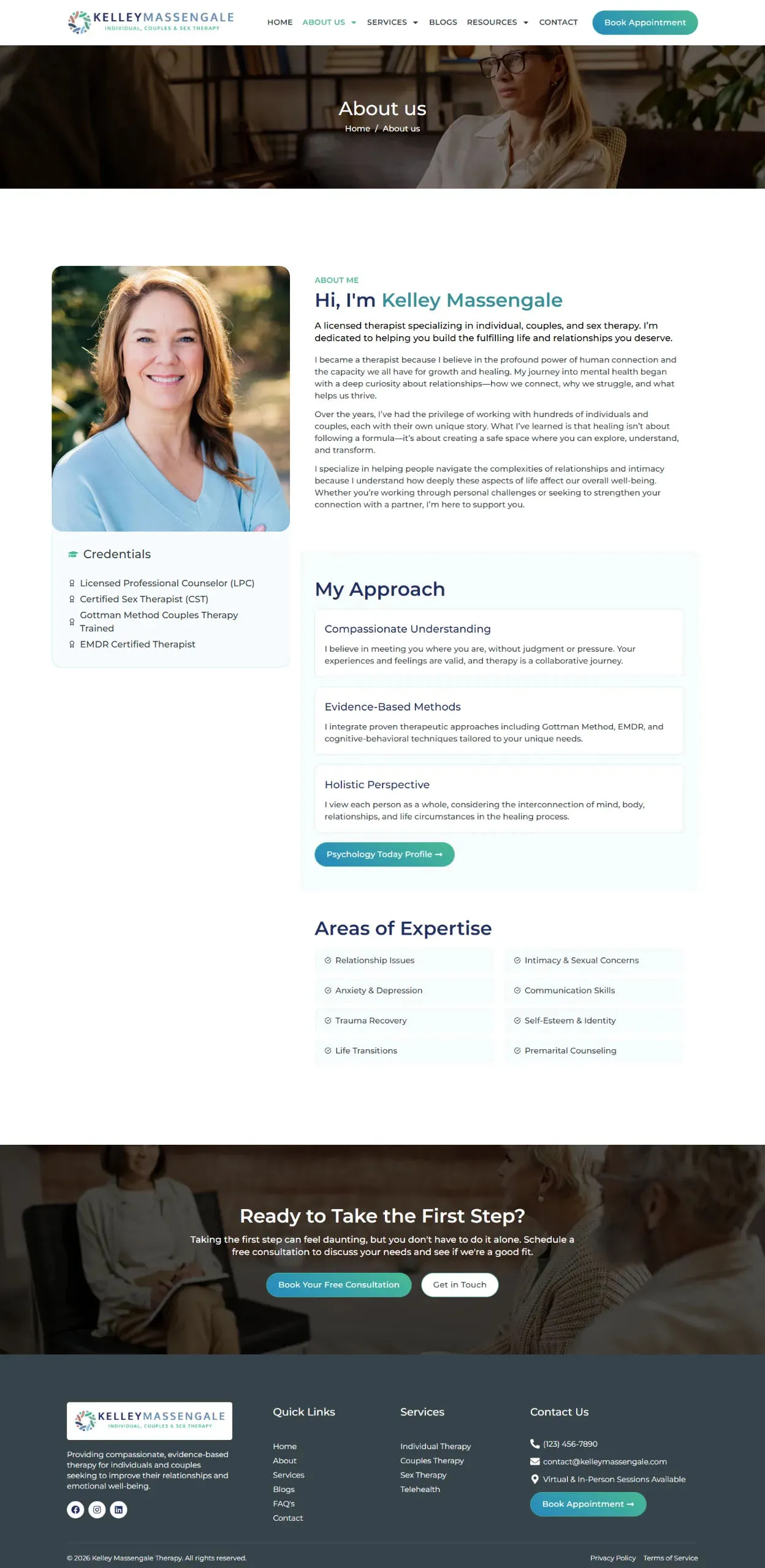 Kelley Massengale Therapy About Page Design