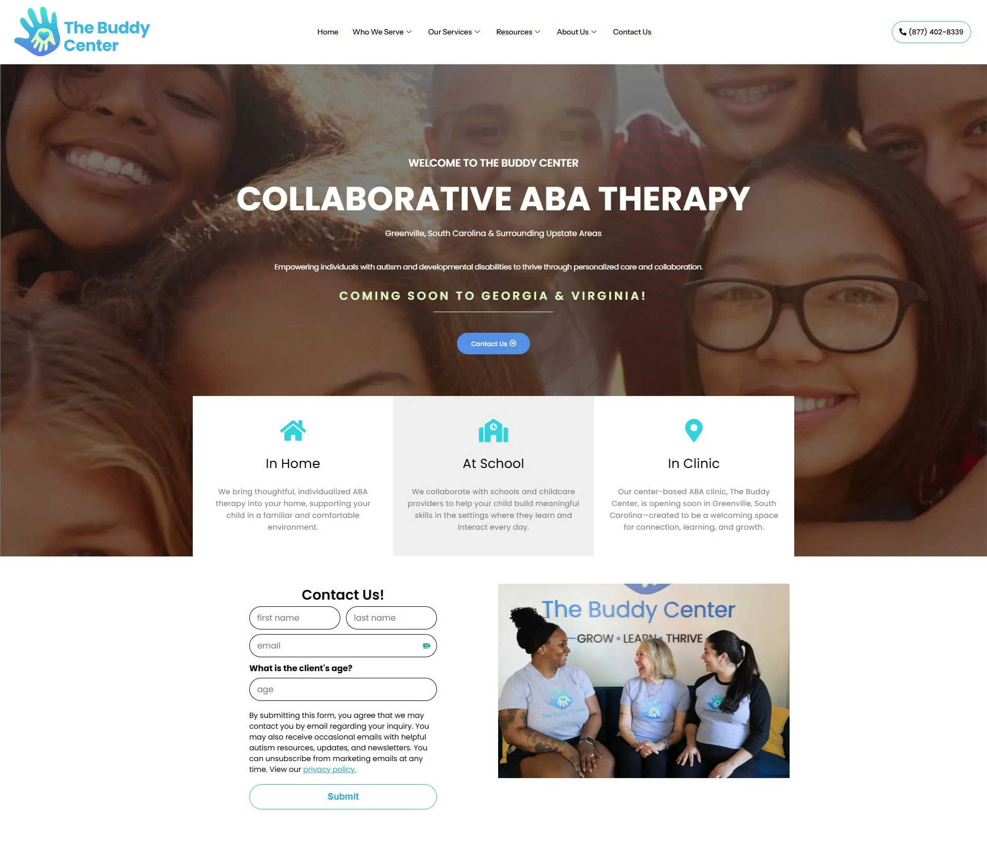The Buddy Center collaborative ABA therapy website homepage