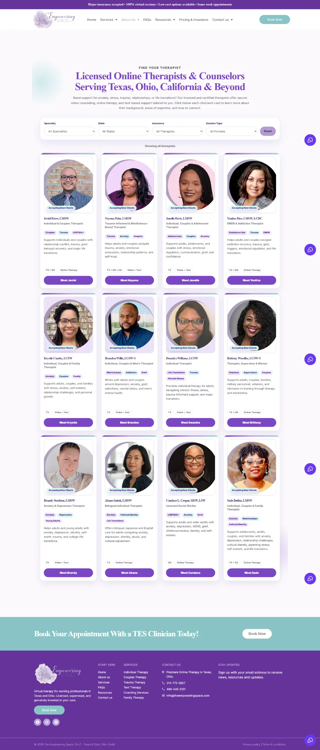 The Empowering Space Therapist Page Design