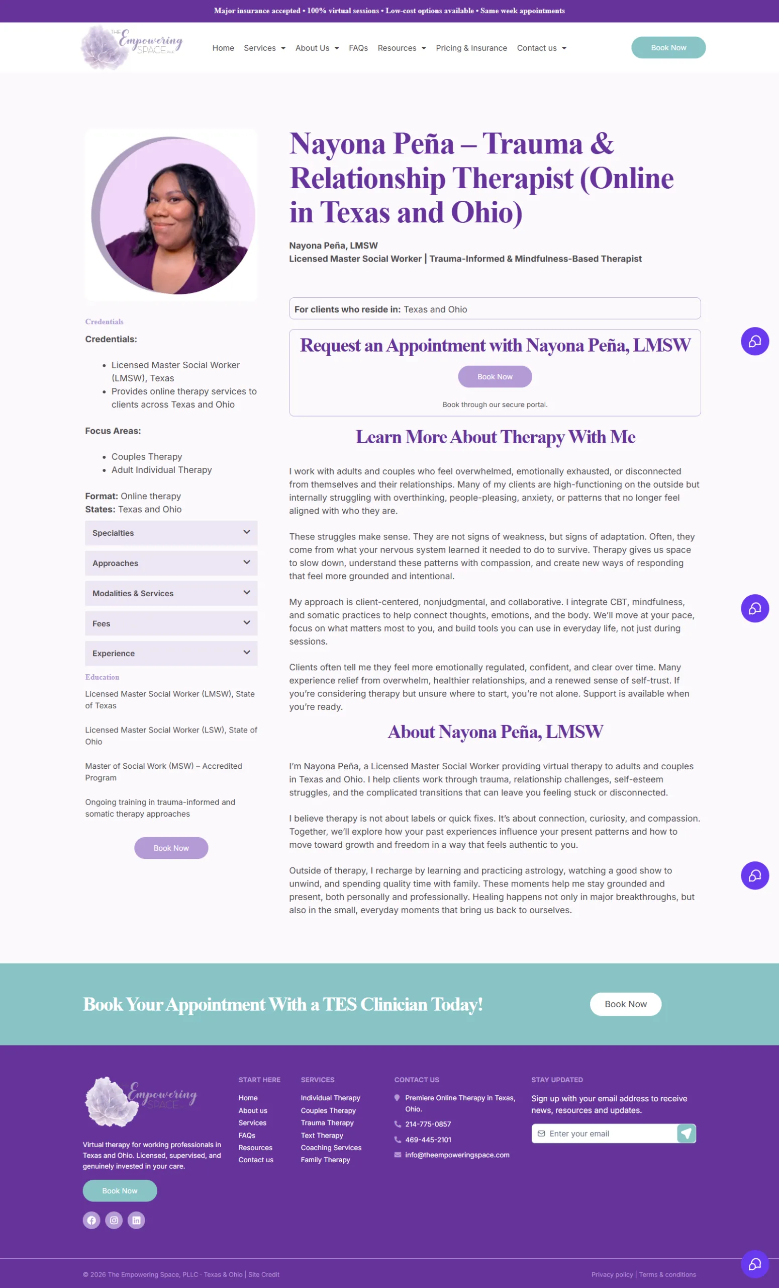 The Empowering Space Therapist Profile Page Design