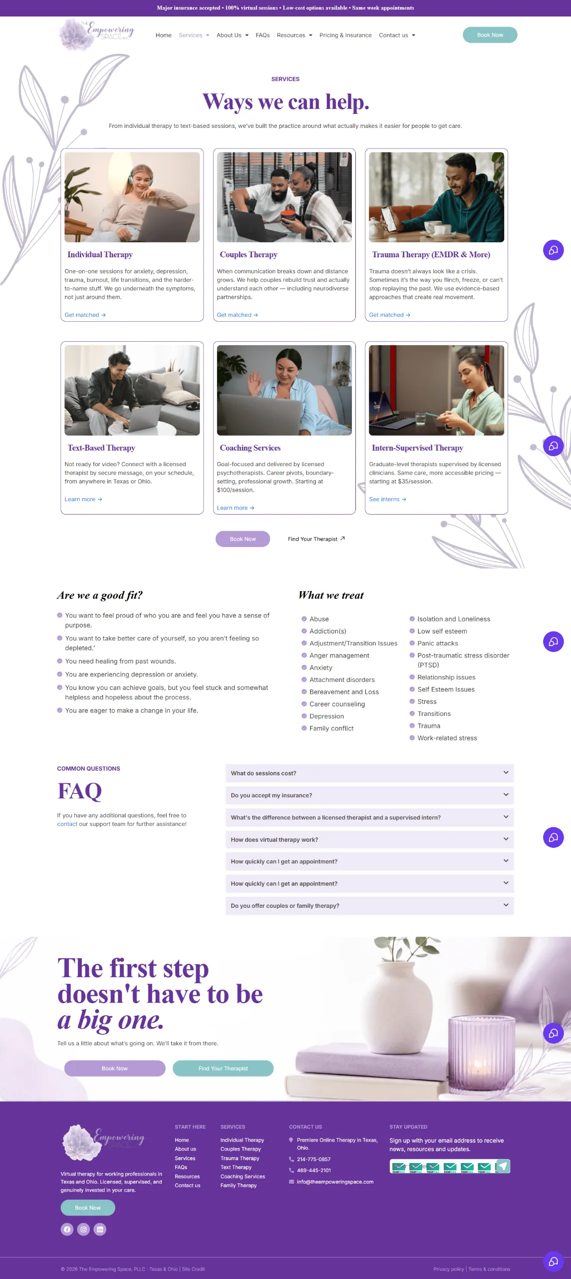 The Empowering Space Services Page Design